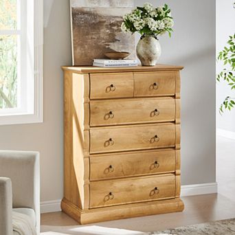 Farmhouse 6 Drawer Dresser, Vintage Wood Chest of Drawers Storage Organizer for Bedroom, Living Room