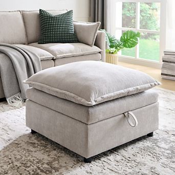 Storage Ottoman with Lift Top, 27" Square Fabric Upholstered Footstool Coffee Table for Living Room
