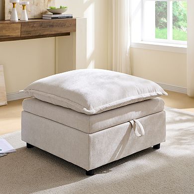 Storage Ottoman with Lift Top, 27" Square Fabric Upholstered Footstool Coffee Table for Living Room