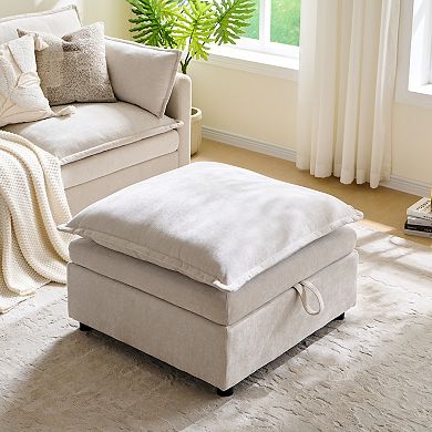 Storage Ottoman with Lift Top, 27" Square Fabric Upholstered Footstool Coffee Table for Living Room