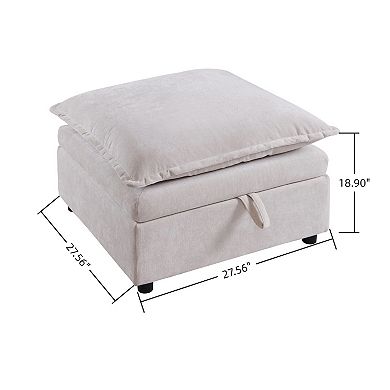 Storage Ottoman with Lift Top, 27" Square Fabric Upholstered Footstool Coffee Table for Living Room