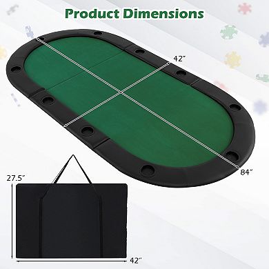 84 Inch Oval Folding Poker Table Top With Padded Felt, 10 Player Top