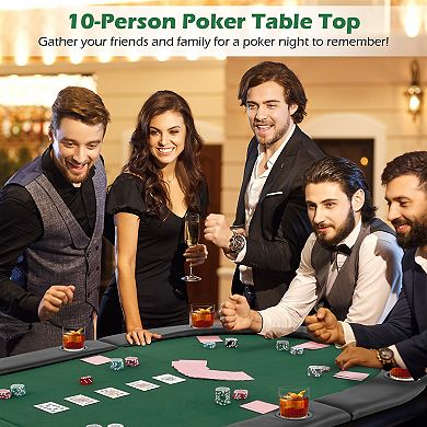 84 Inch Oval Folding Poker Table Top With Padded Felt, 10 Player Top