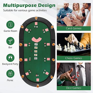 84 Inch Oval Folding Poker Table Top With Padded Felt, 10 Player Top