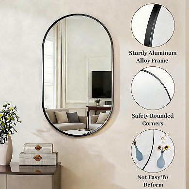 Black 22 in. W x 38 in. H Oval Aluminum Alloy Framed Vanity Wall Mirror