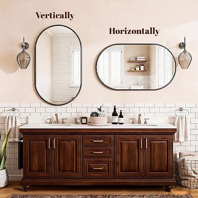 Black 22 in. W x 38 in. H Oval Aluminum Alloy Framed Vanity Wall Mirror