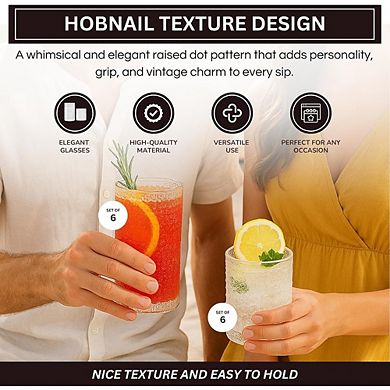 12-Piece Hobnail Glass Set Highball & Lowball Glasses for Drinks