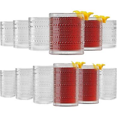 12-Piece Hobnail Glass Set Highball & Lowball Glasses for Drinks