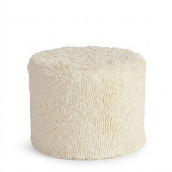 Faux Fur Round Pouf Ottoman, Foam-Filled Footrest, Washable Cover