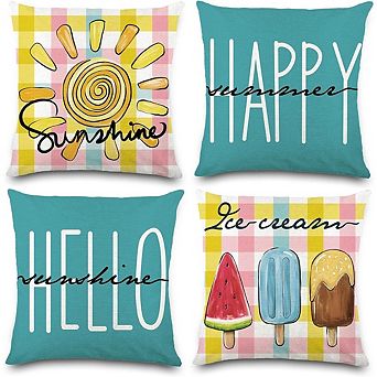 Summer Pillow Covers Happy Summer Hello Sunshine Ice Cream Farmhouse Decor