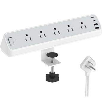 9-in-1 Desk Clamp Power Strip, 5 Outlets and 4 USB Ports, 10FT Flat Cord, 2100J Surge Protector