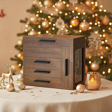 Large Jewelry Box with Mirror, Side Clear Acrylic Panel