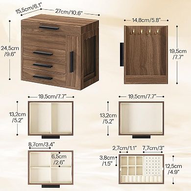 Large Jewelry Box with Mirror, Side Clear Acrylic Panel