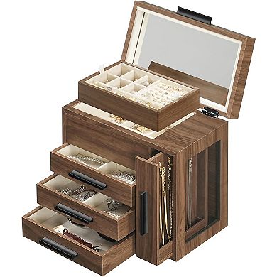 Large Jewelry Box with Mirror, Side Clear Acrylic Panel