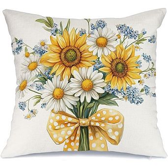 Summer Pillow Cover 18x18, Sunflower Daisy Floral Farmhouse Decor