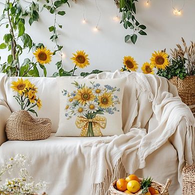 Summer Pillow Cover 18x18, Sunflower Daisy Floral Farmhouse Decor