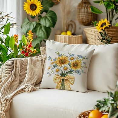 Summer Pillow Cover 18x18, Sunflower Daisy Floral Farmhouse Decor