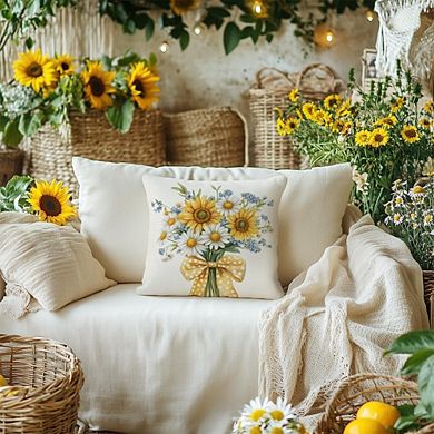 Summer Pillow Cover 18x18, Sunflower Daisy Floral Farmhouse Decor