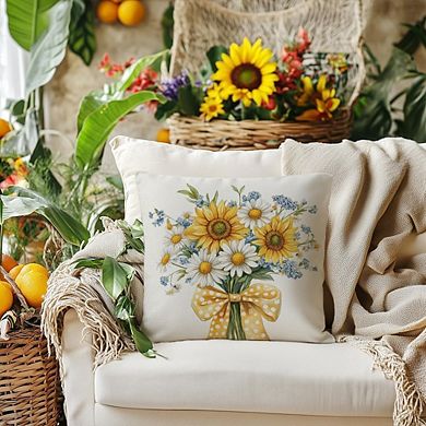 Summer Pillow Cover 18x18, Sunflower Daisy Floral Farmhouse Decor