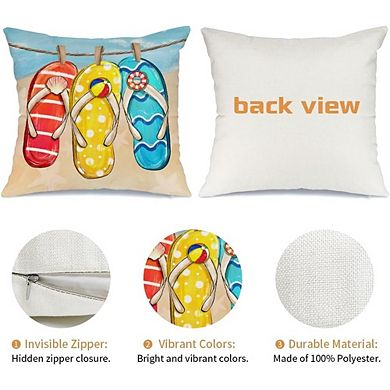Summer Pillow Cover 18x18, Tropical Beach Flip Flops Starfish Farmhouse Decor