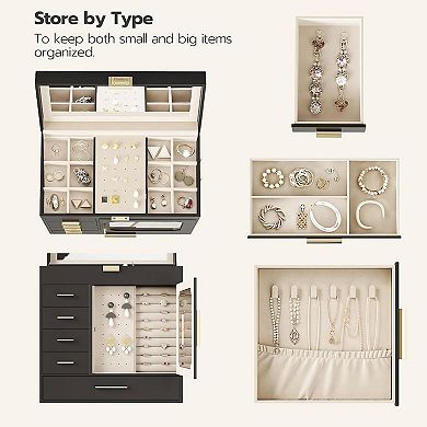 Glass Cover, Modern Style Jewelry Box with Mirror