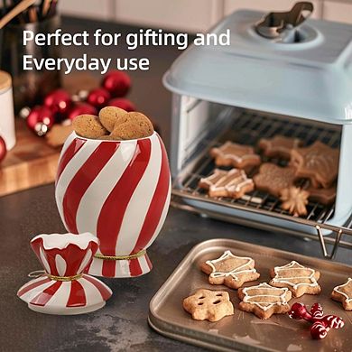 Christmas Ceramic Food Storage Jar with Lid, Holiday Candy & Snack Canister