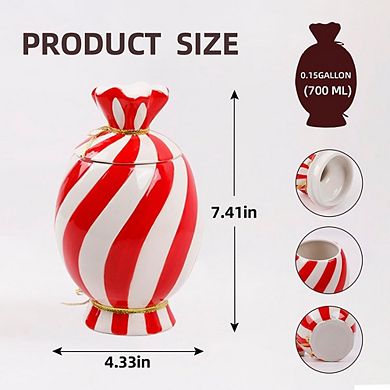 Christmas Ceramic Food Storage Jar with Lid, Holiday Candy & Snack Canister