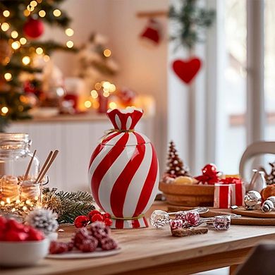 Christmas Ceramic Food Storage Jar with Lid, Holiday Candy & Snack Canister