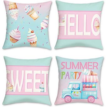 Summer Ice Cream Throw Pillow Covers Set of 4, Popsicle Truck Farmhouse Cushion Decor