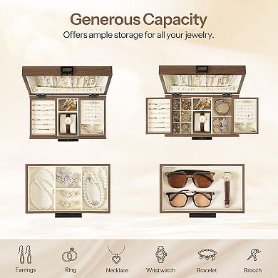 4-Layer Wooden Jewelry Organizer with Vertical Necklace Storage