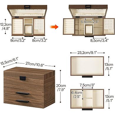 4-Layer Wooden Jewelry Organizer with Vertical Necklace Storage