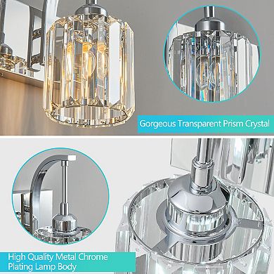 2-Light Modern Crystal Bathroom Vanity Wall Sconce Over Mirror
