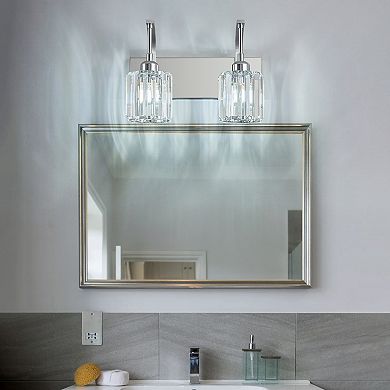 2-Light Modern Crystal Bathroom Vanity Wall Sconce Over Mirror
