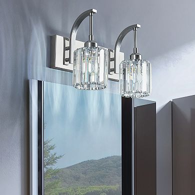 2-Light Modern Crystal Bathroom Vanity Wall Sconce Over Mirror