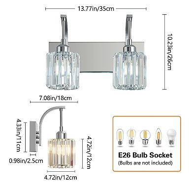 2-Light Modern Crystal Bathroom Vanity Wall Sconce Over Mirror