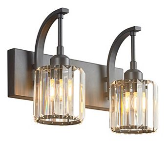 2-Light Modern Crystal Bathroom Vanity Wall Sconce Over Mirror