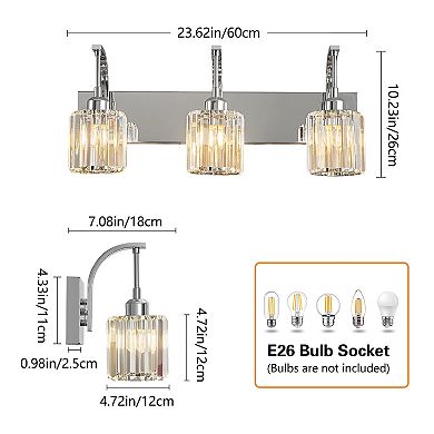 ZLAIQB 3-Light Chrome Modern Crystal Bathroom Wall Lamp