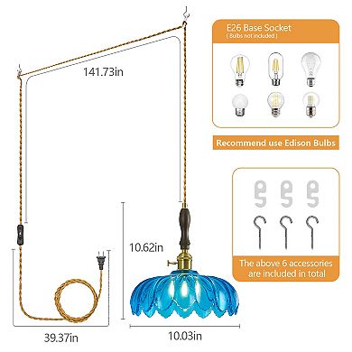 ZLAIQB 1-Light Glass Retro Flower Pendant Pendant Light