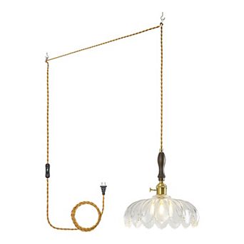 ZLAIQB 1-Light Retro Flower Glass Adjustable 10.03" Pendant Light