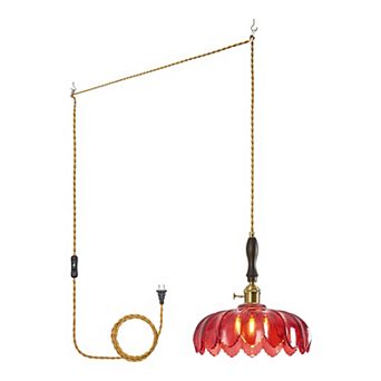 Modern Glass Plug-in Pendant Light Retro Flower Decorative Adjustable Ceiling Hanging Lamp