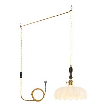 Modern Glass Plug-in Pendant Light Retro Flower Decorative Adjustable Ceiling Hanging Lamp