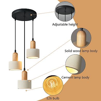 ZLAIQB 3-Light White Cement Wooden Round 4.92in Pendant Light