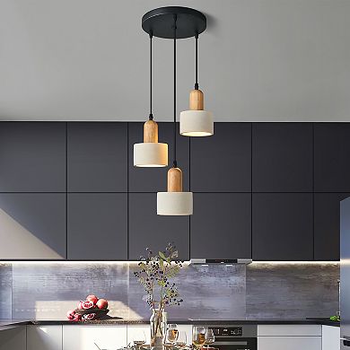 ZLAIQB 3-Light White Cement Wooden Round 4.92in Pendant Light