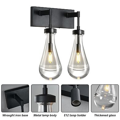 2-Light Modern Crystal Raindrop Wall Sconce Vanity Light