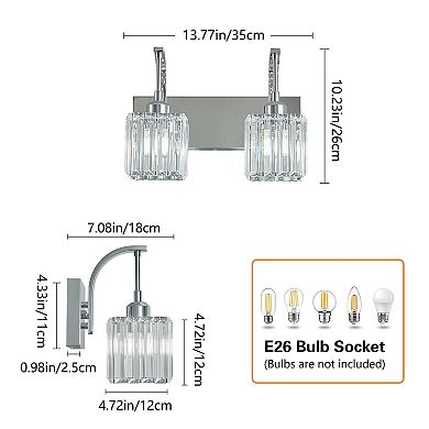 ZLAIQB 2-Light Modern Crystal Bathroom Wall Lamp