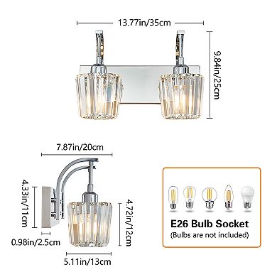 ZLAIQB 2-Light Black Modern Crystal Bathroom Wall Lamp