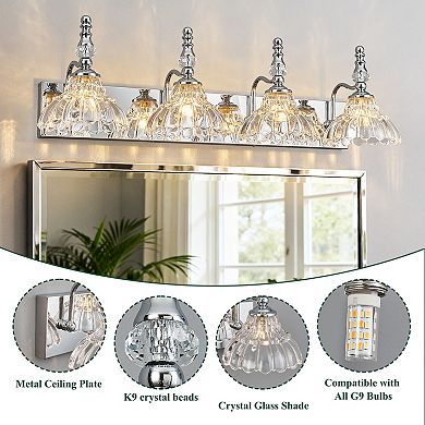 ZLAIQB 4-Light Gold Vintage Glass Bathroom Wall Sconce