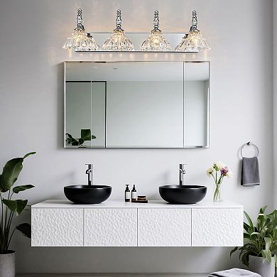 ZLAIQB 4-Light Gold Vintage Glass Bathroom Wall Sconce