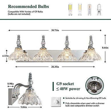 ZLAIQB 4-Light Gold Vintage Glass Bathroom Wall Sconce