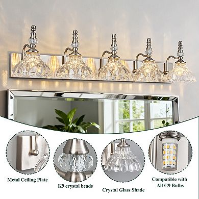 ZLAIQB 5-Light Chrome Vintage Glass Bathroom Wall Sconce